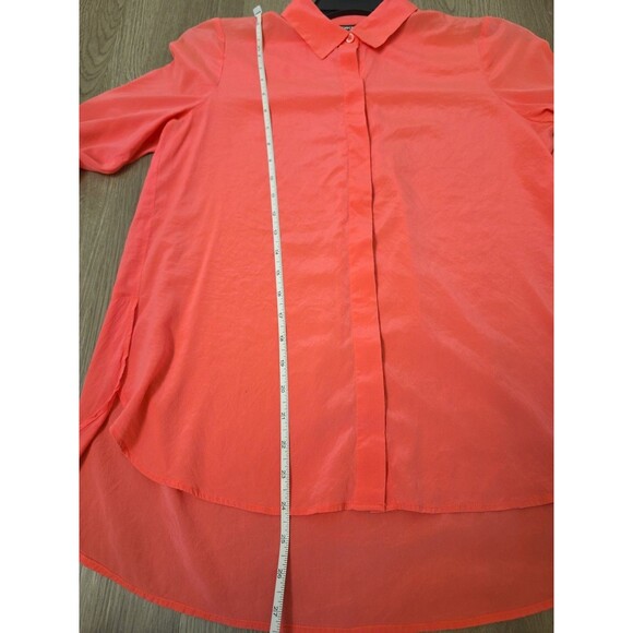 DKNY Silk Blend Button Front Blouse Women’s Size S Coral Pink Roll Tab Sleeve - Picture 3 of 16